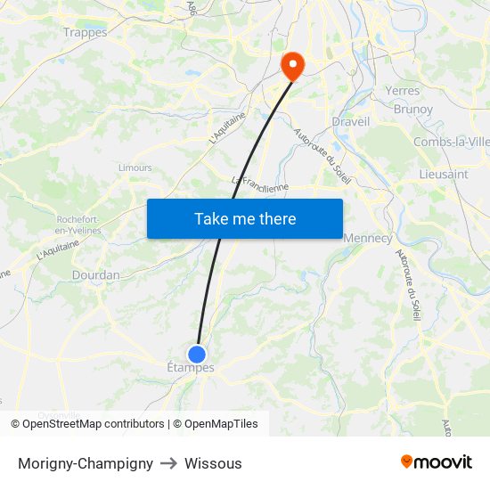 Morigny-Champigny to Wissous map