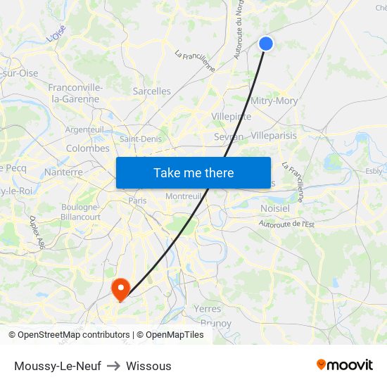 Moussy-Le-Neuf to Wissous map