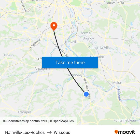 Nainville-Les-Roches to Wissous map