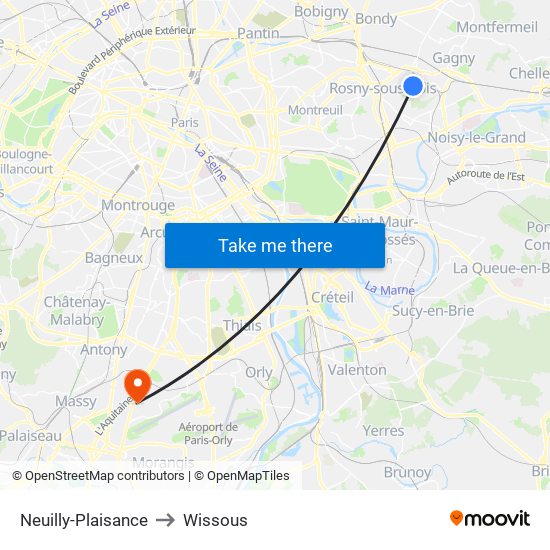 Neuilly-Plaisance to Wissous map