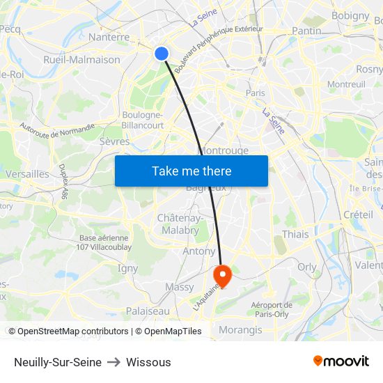 Neuilly-Sur-Seine to Wissous map