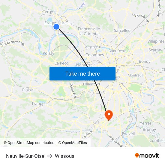 Neuville-Sur-Oise to Wissous map