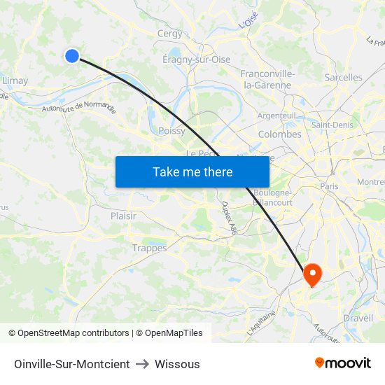 Oinville-Sur-Montcient to Wissous map