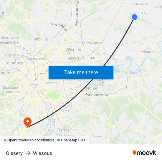 Oissery to Wissous map