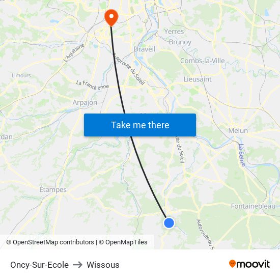 Oncy-Sur-Ecole to Wissous map