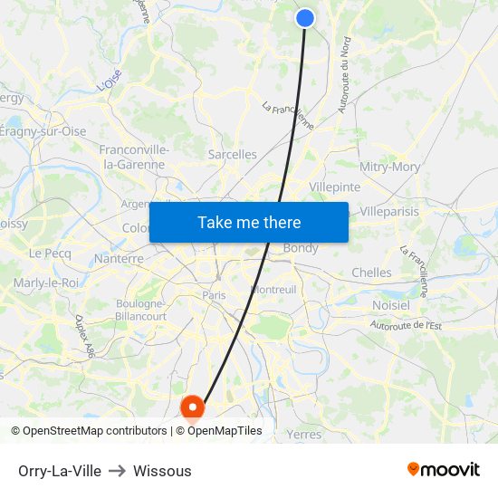 Orry-La-Ville to Wissous map