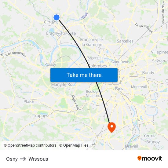 Osny to Wissous map