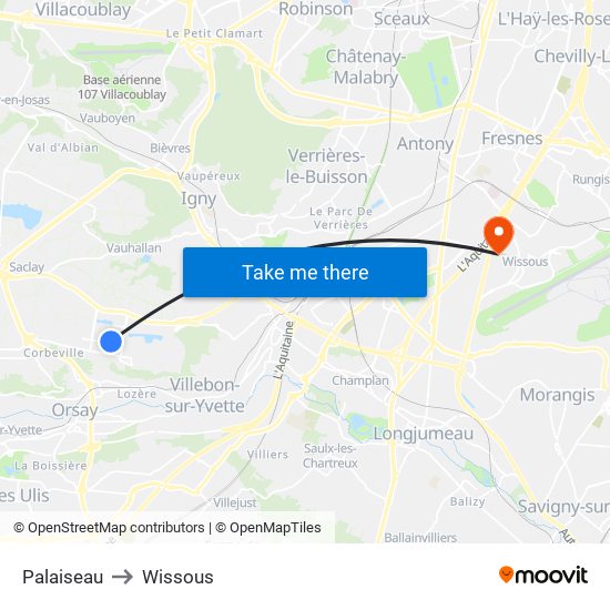 Palaiseau to Wissous map