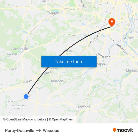 Paray-Douaville to Wissous map