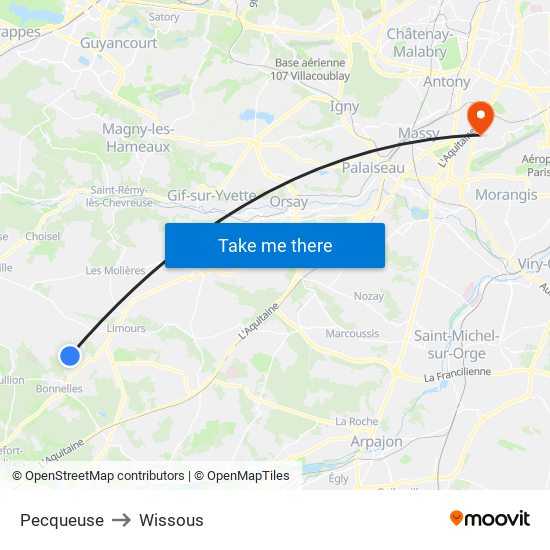 Pecqueuse to Wissous map