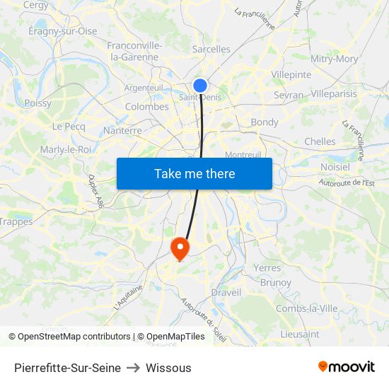 Pierrefitte-Sur-Seine to Wissous map