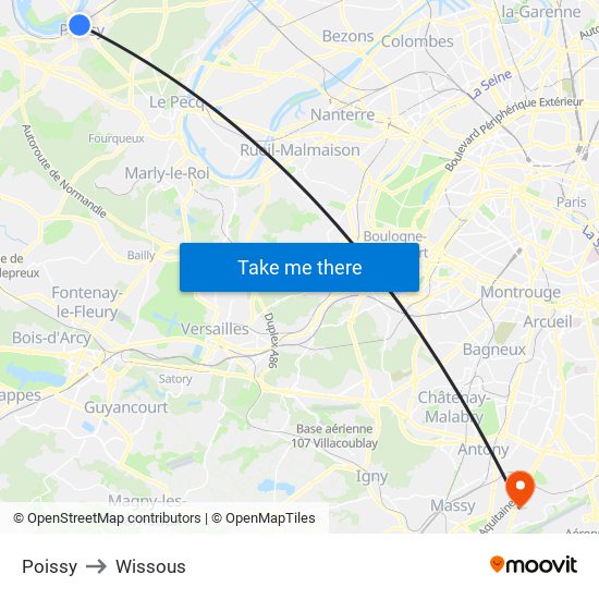 Poissy to Wissous map