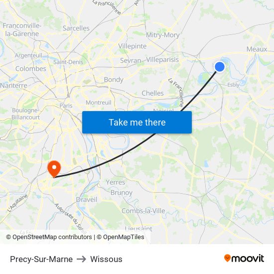 Precy-Sur-Marne to Wissous map