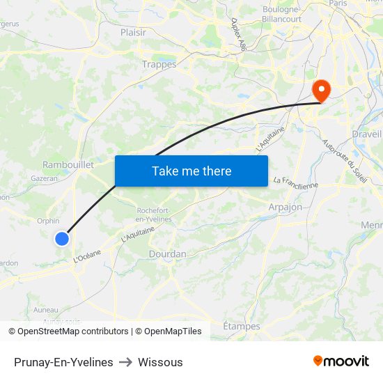 Prunay-En-Yvelines to Wissous map