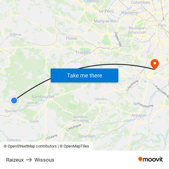 Raizeux to Wissous map