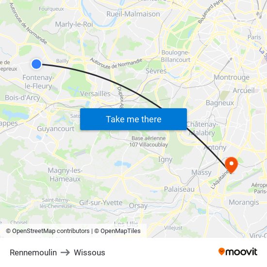 Rennemoulin to Wissous map