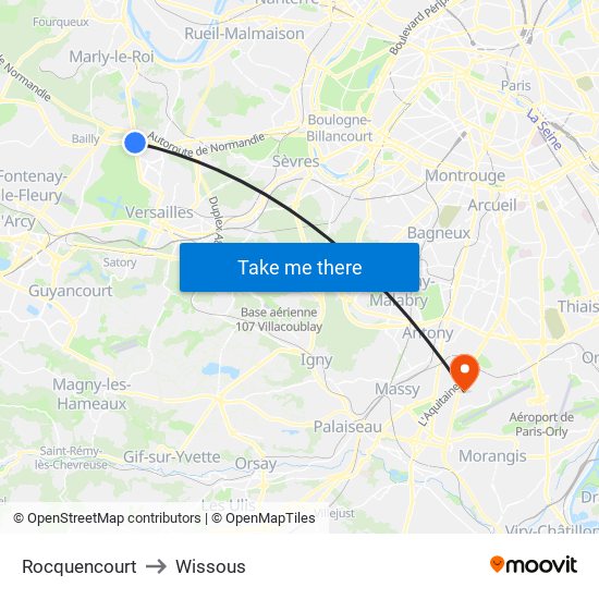 Rocquencourt to Wissous map