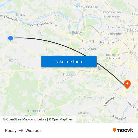 Rosay to Wissous map