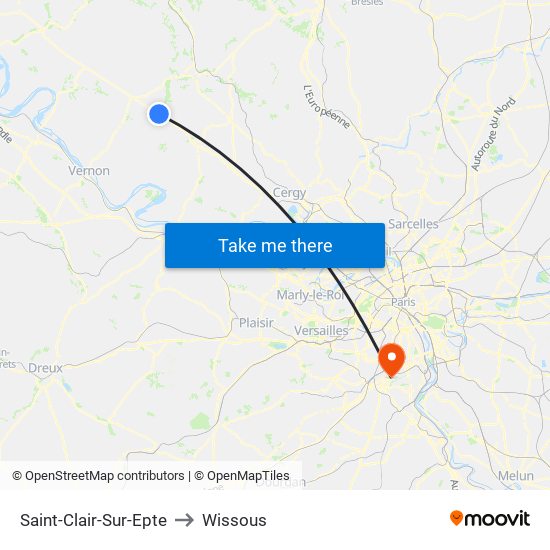 Saint-Clair-Sur-Epte to Wissous map