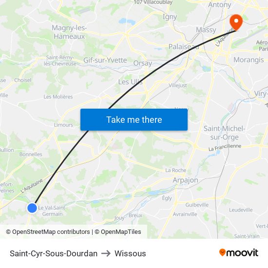 Saint-Cyr-Sous-Dourdan to Wissous map