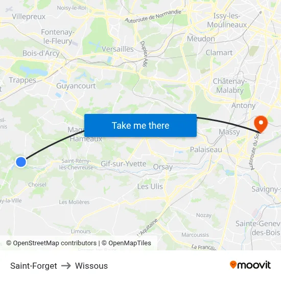 Saint-Forget to Wissous map
