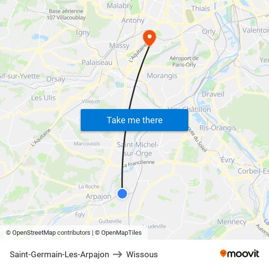 Saint-Germain-Les-Arpajon to Wissous map