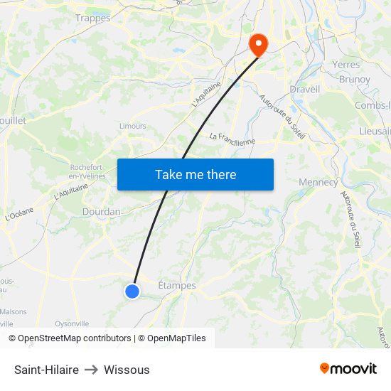 Saint-Hilaire to Wissous map