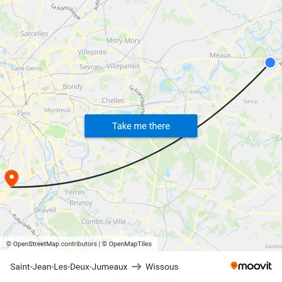Saint-Jean-Les-Deux-Jumeaux to Wissous map