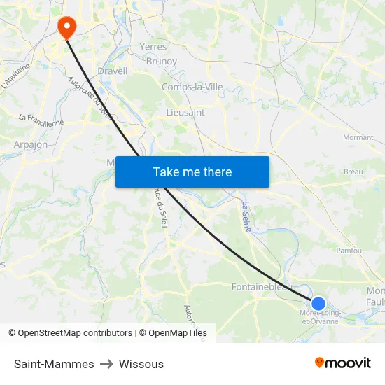 Saint-Mammes to Wissous map