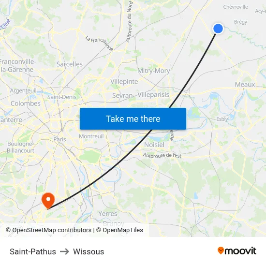 Saint-Pathus to Wissous map