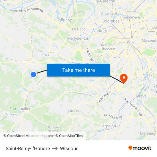 Saint-Remy-L'Honore to Wissous map