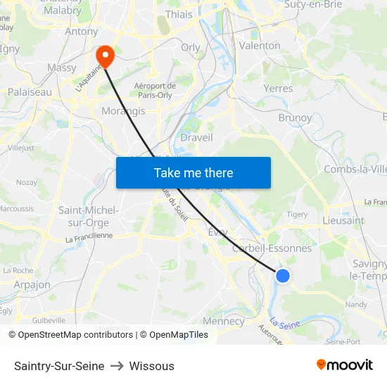 Saintry-Sur-Seine to Wissous map