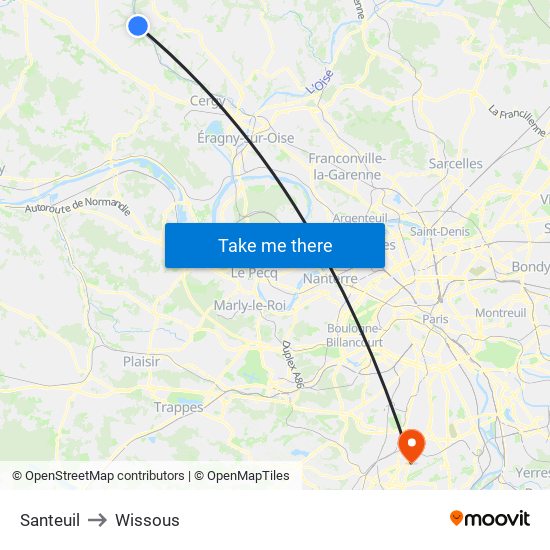 Santeuil to Wissous map