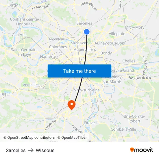 Sarcelles to Wissous map