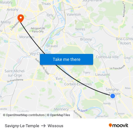 Savigny-Le-Temple to Wissous map