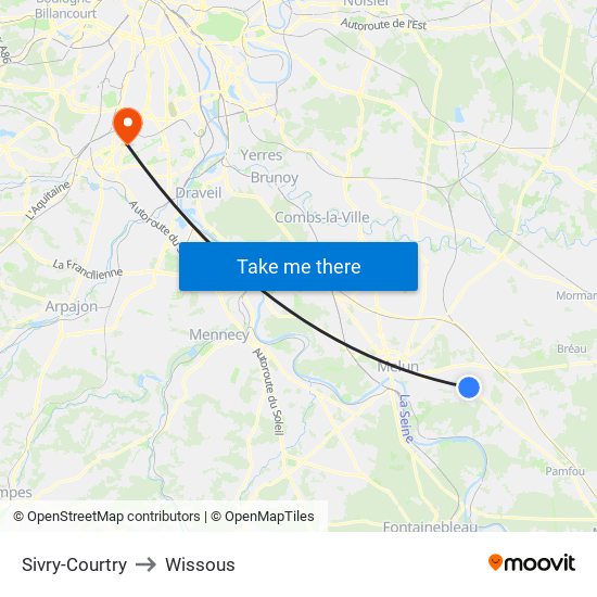 Sivry-Courtry to Wissous map