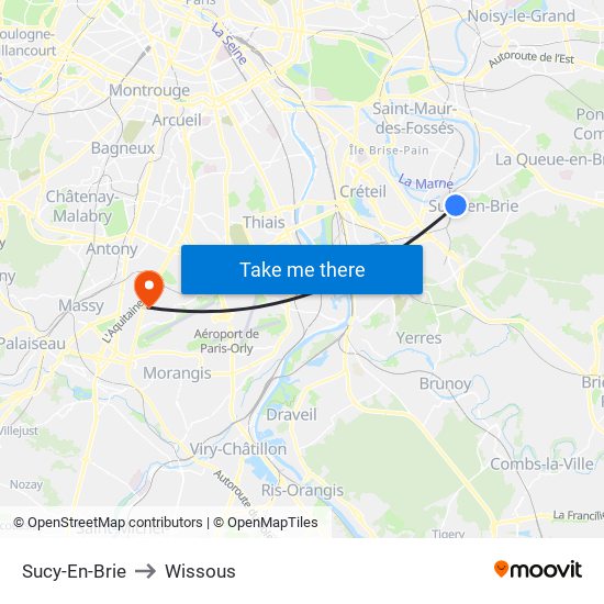 Sucy-En-Brie to Wissous map