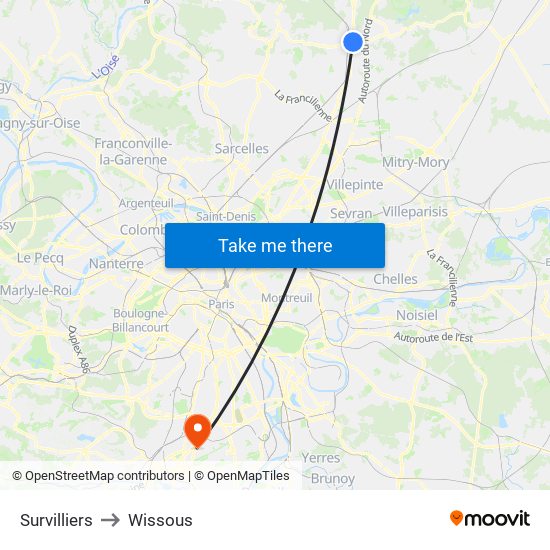 Survilliers to Wissous map
