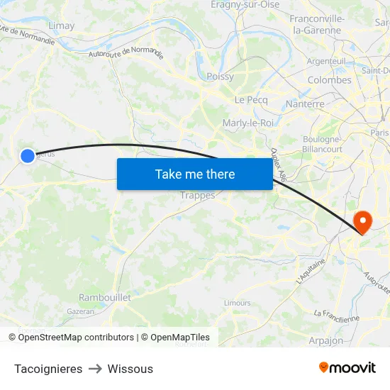 Tacoignieres to Wissous map