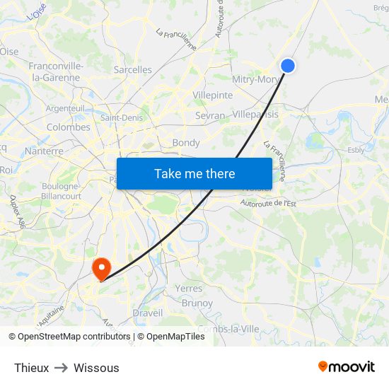 Thieux to Wissous map