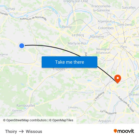 Thoiry to Wissous map