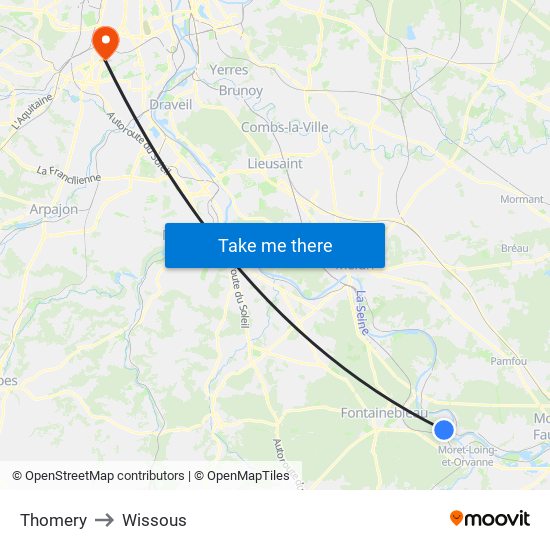 Thomery to Wissous map