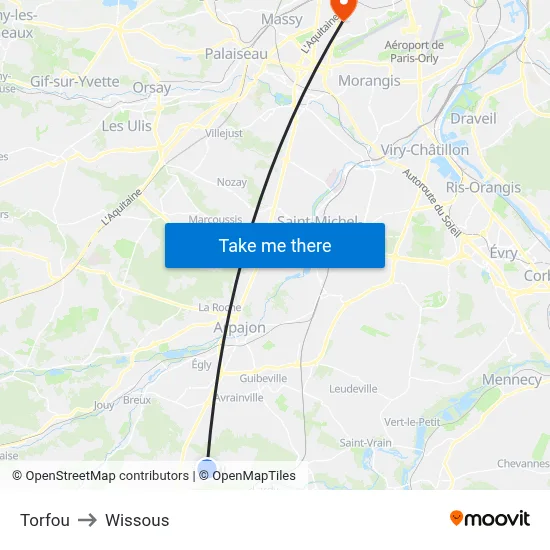 Torfou to Wissous map