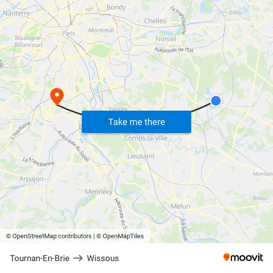 Tournan-En-Brie to Wissous map