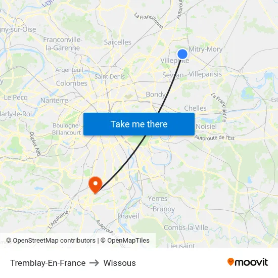 Tremblay-En-France to Wissous map