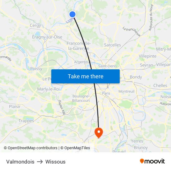 Valmondois to Wissous map