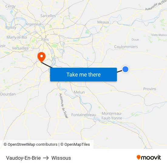 Vaudoy-En-Brie to Wissous map