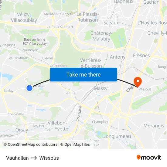 Vauhallan to Wissous map