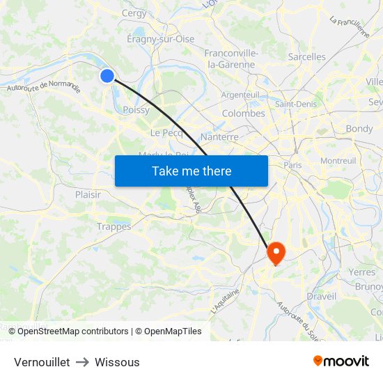 Vernouillet to Wissous map