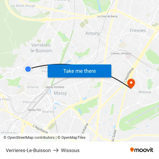 Verrieres-Le-Buisson to Wissous map